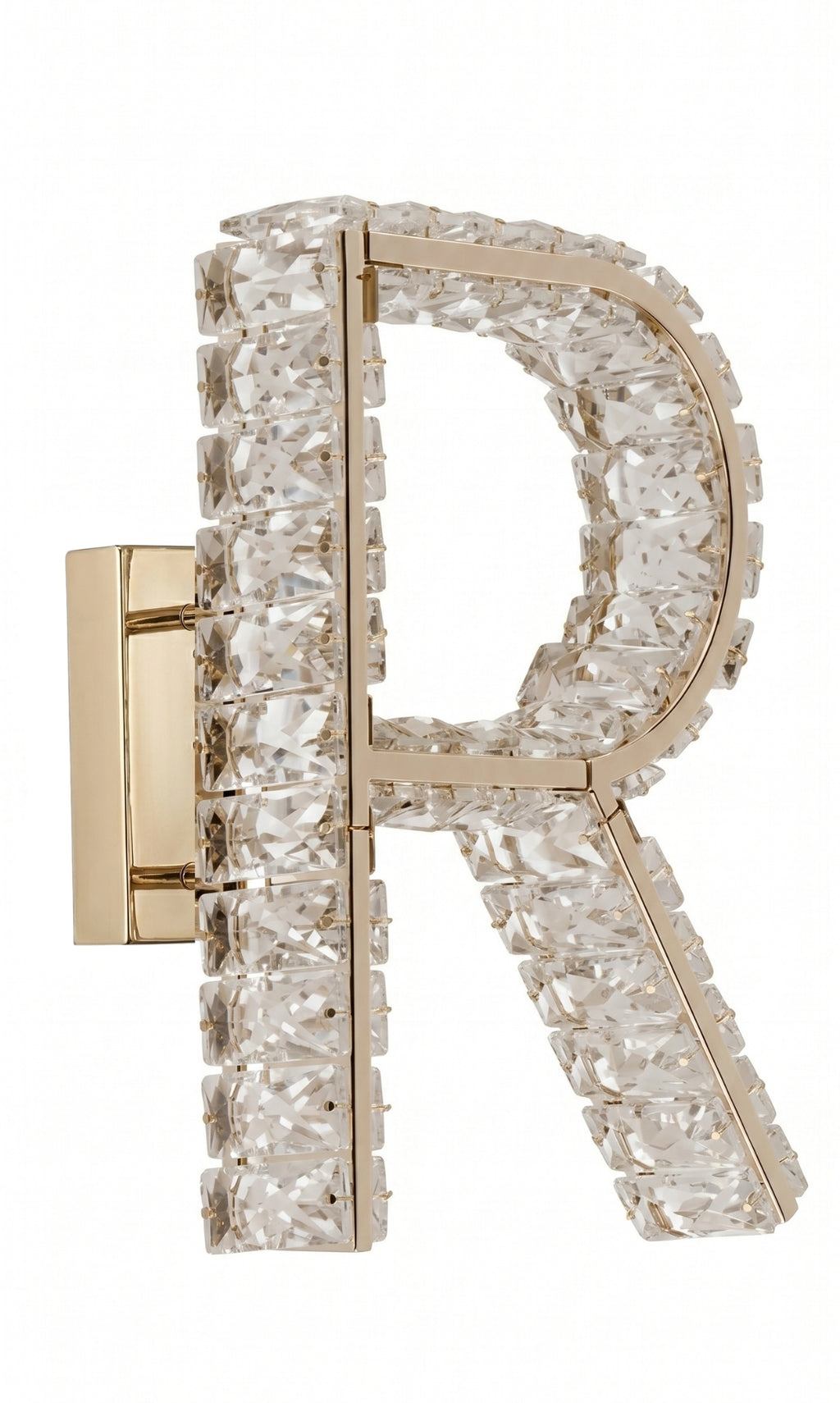 Arandela Parede Cristal Dourada Led Letras Alfabeto A - Z