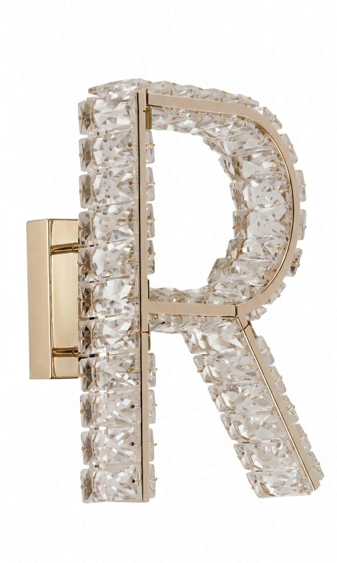 Arandela Parede Cristal Dourada Led Letras Alfabeto A - Z
