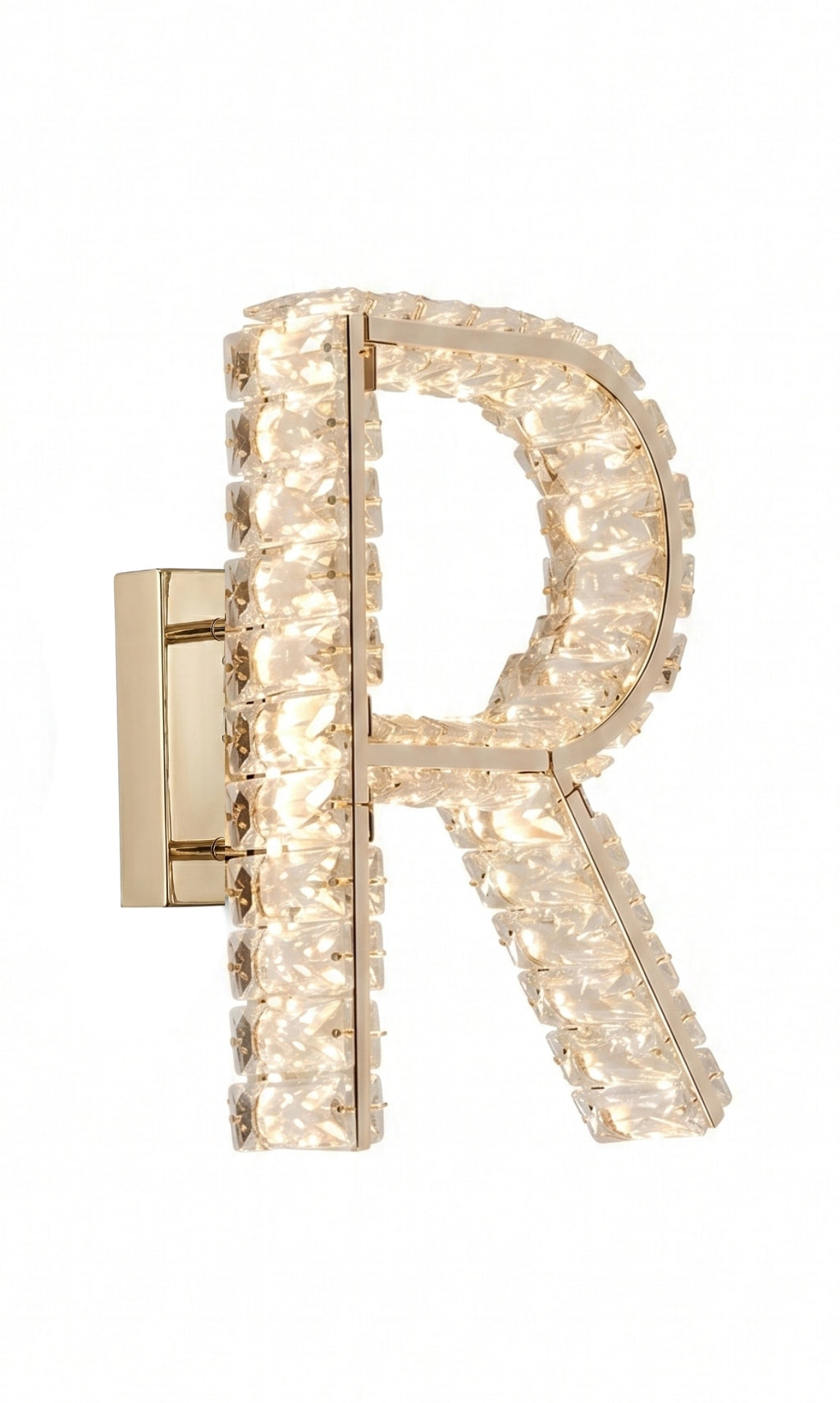 Arandela Parede Cristal Dourada Led Letras Alfabeto A - Z