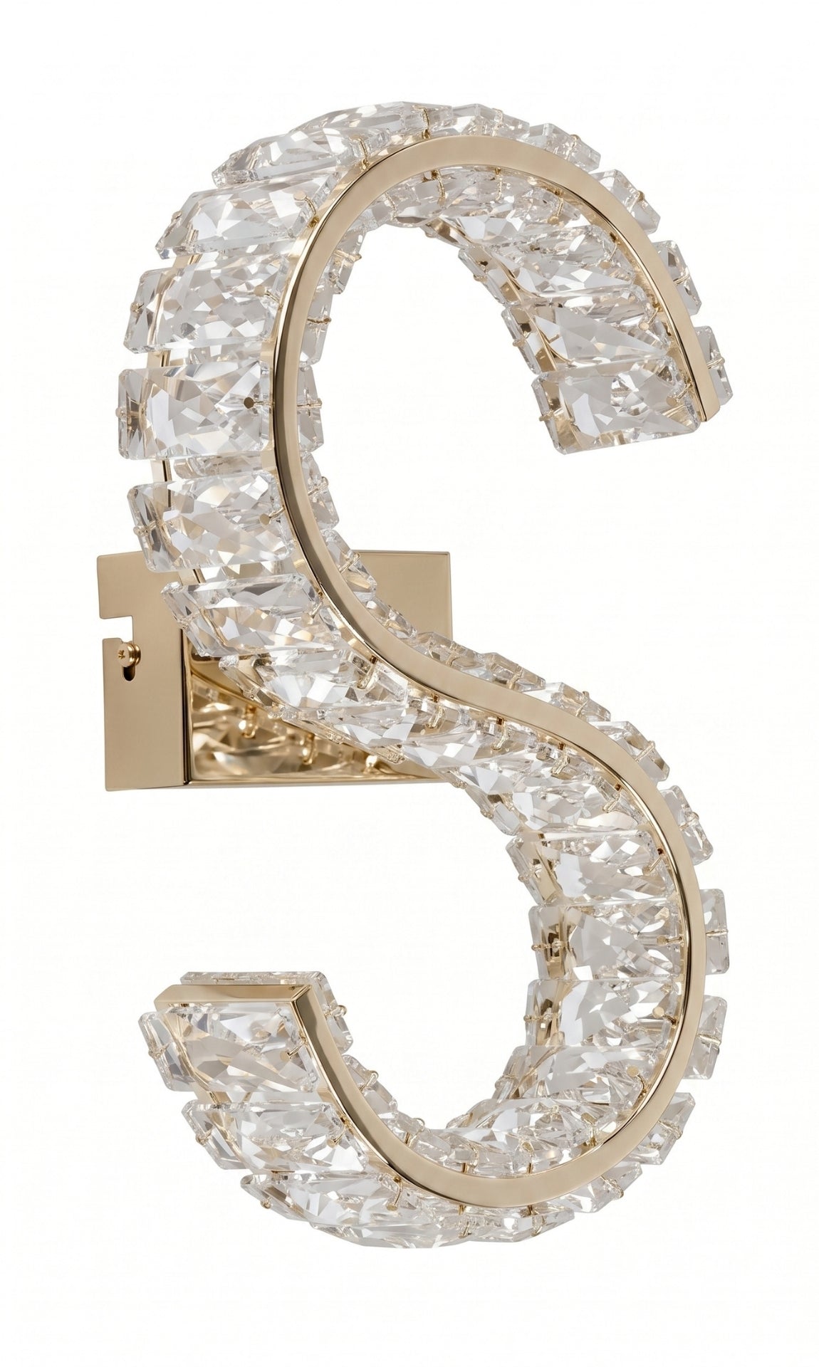 Arandela Parede Cristal Dourada Led Letras Alfabeto A - Z