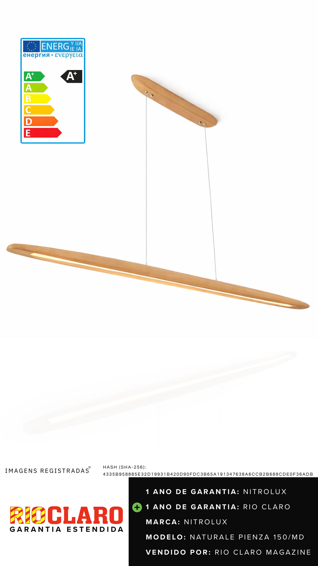 Lustre Pendente Linear Madeira 150cm LED 3000K Bivolt Albero Pienza