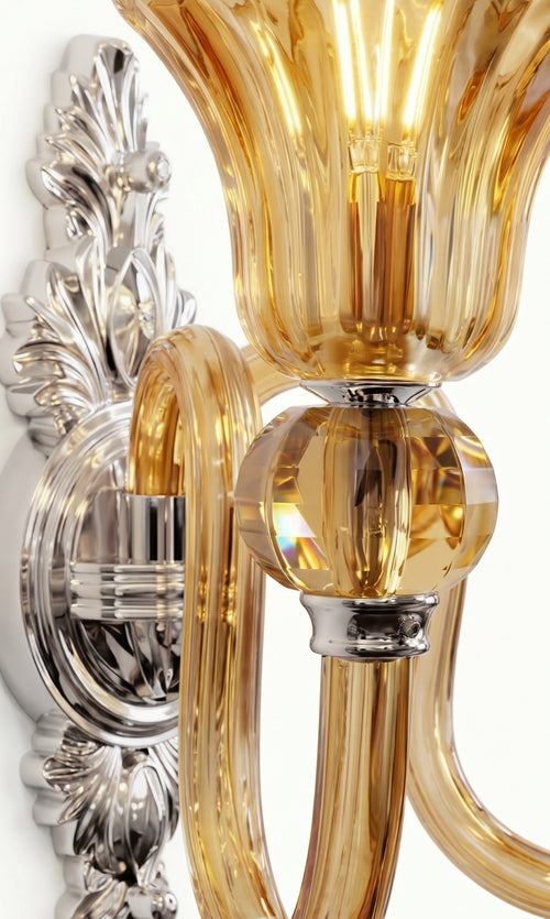 Arandela De Parede Cristal K9 Âmbar Prince II Candelabro 2 Braços