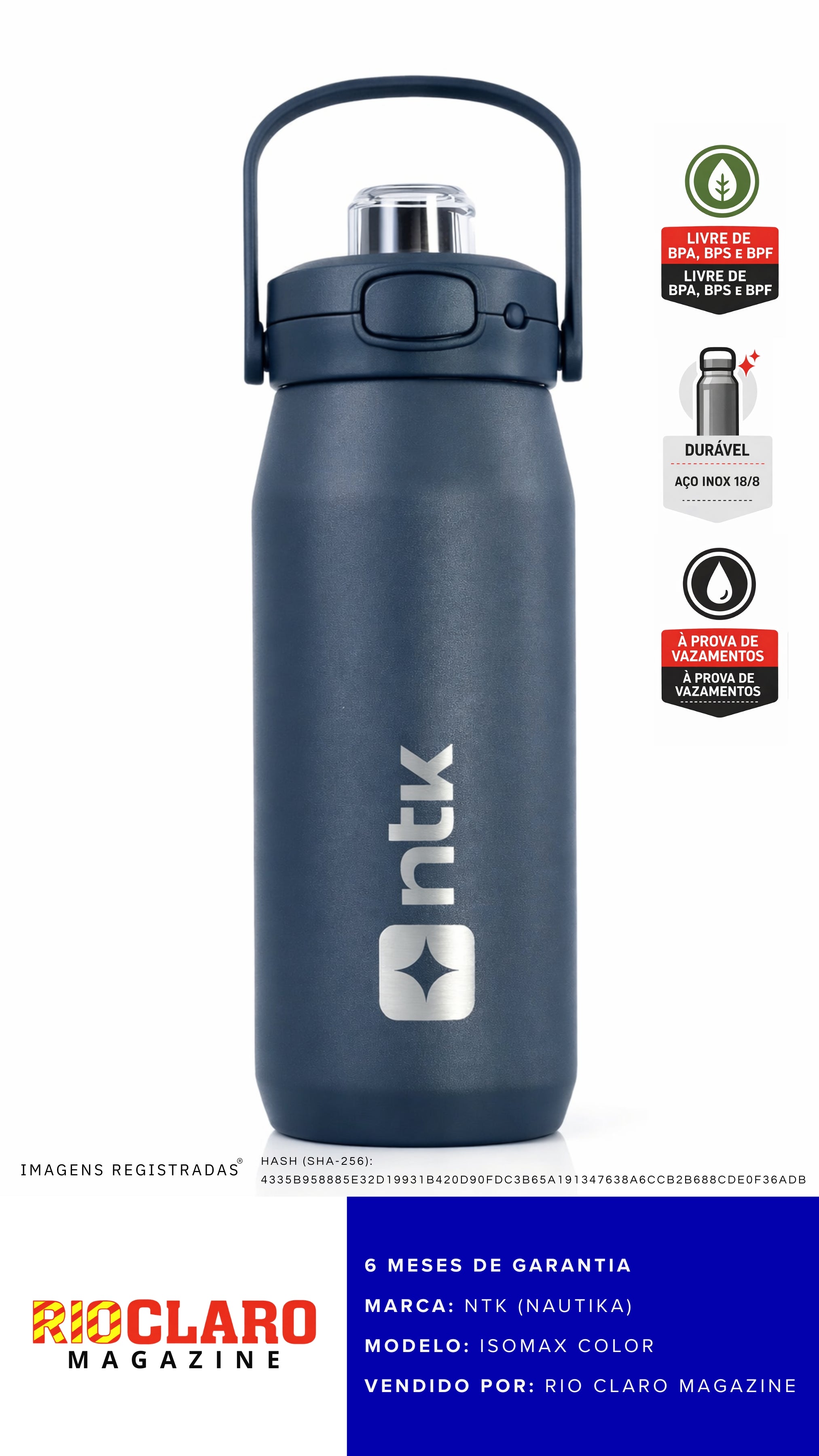Garrafa Térmica Ntk Isomax Color 1 Litro Inox Parede Dupla