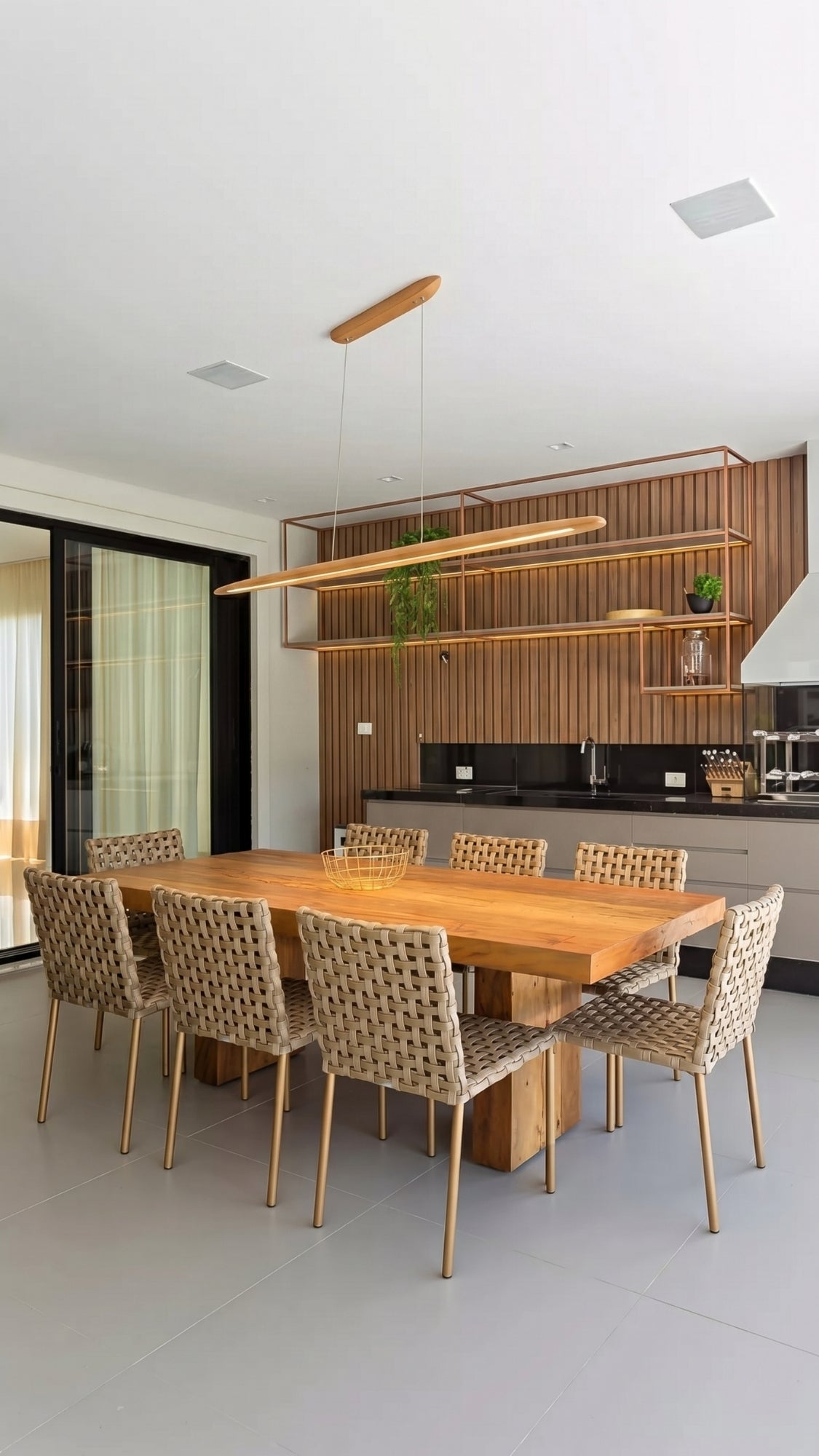 Lustre Pendente Linear Madeira Led 3000k Louro Freijó 20W