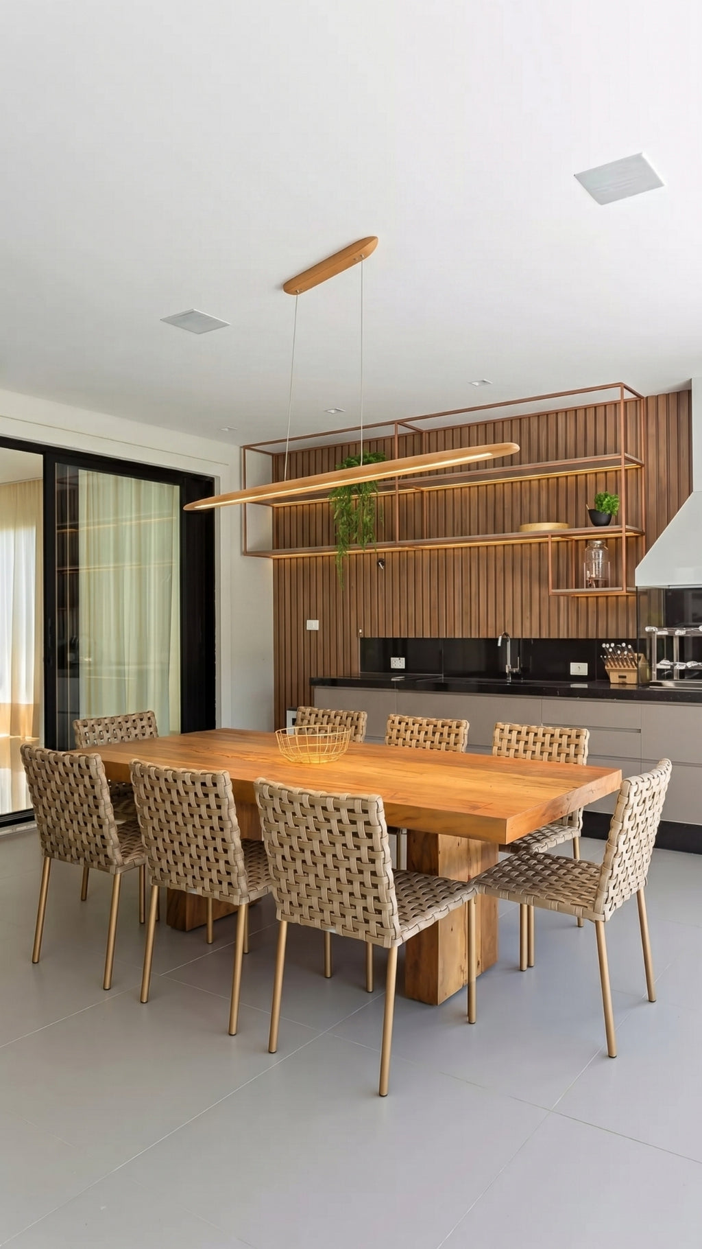 Lustre Pendente Linear Madeira Led 3000k Louro Freijó 24W