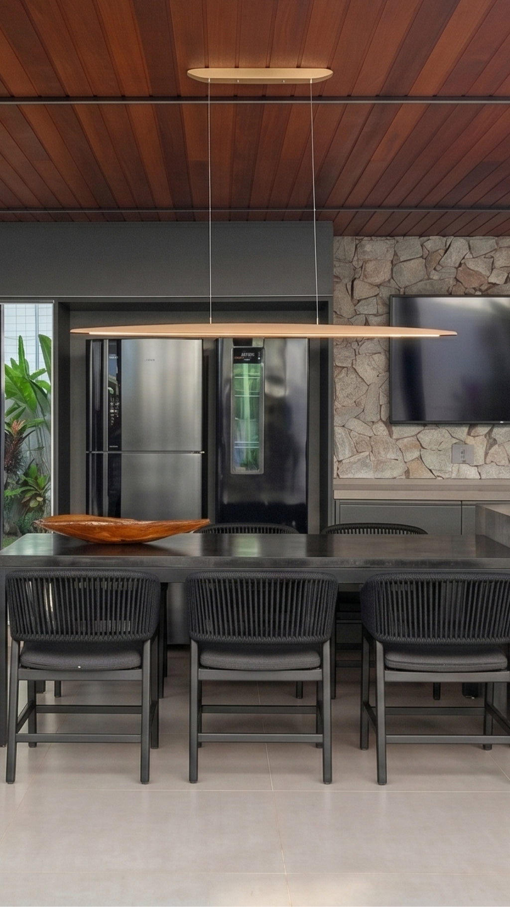 Lustre Pendente Linear Madeira Led 3000k Louro Freijó 20W