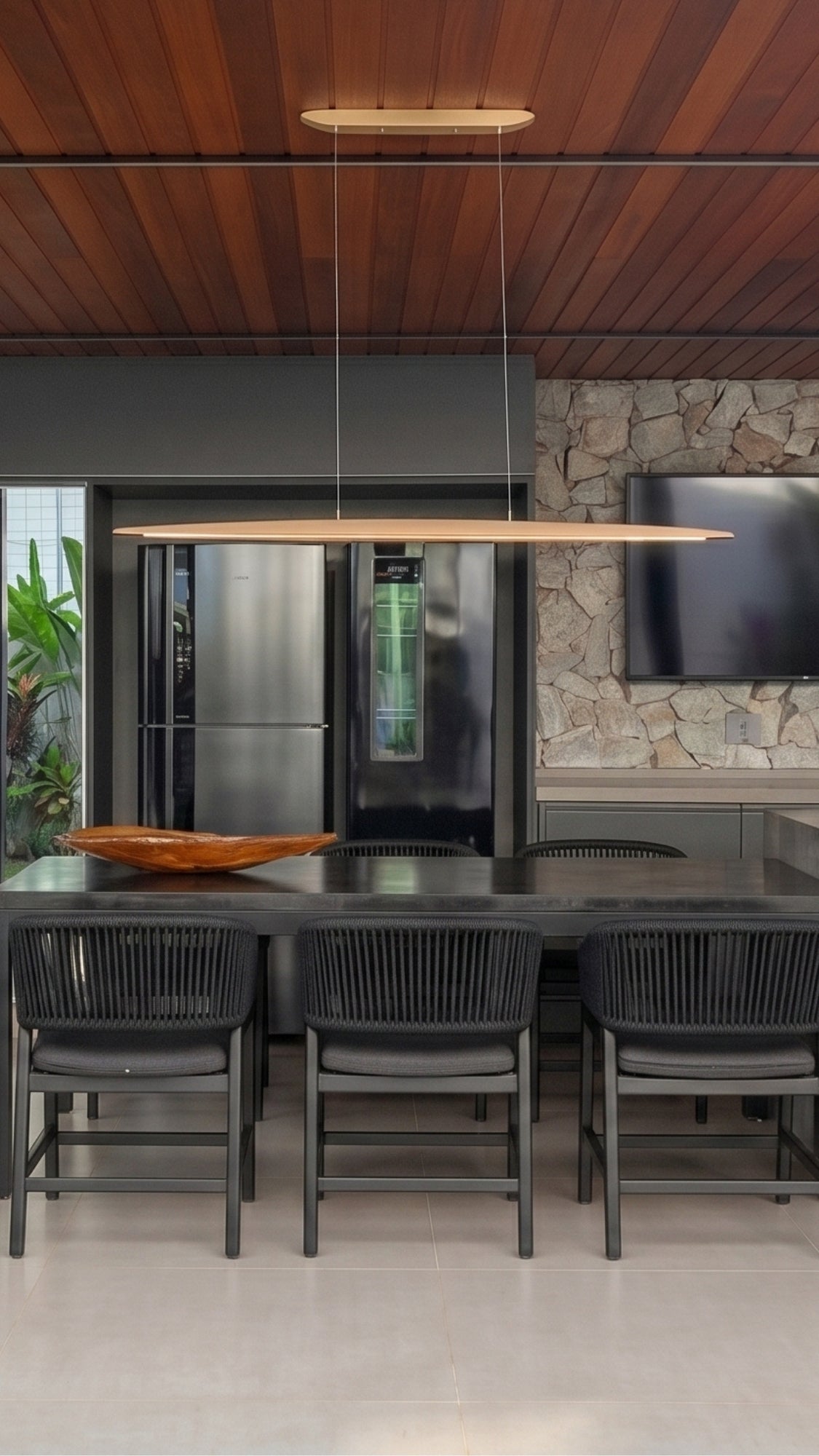 Lustre Pendente Linear Madeira Led 3000k Louro Freijó 20W