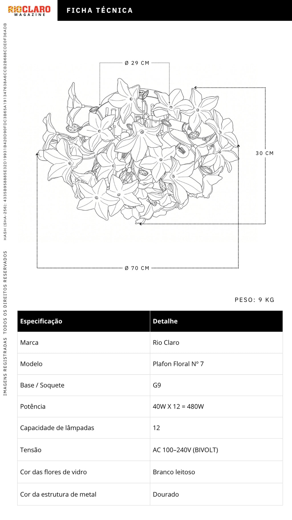 Plafon Floral Dourado Design Orgânico Bivolt
