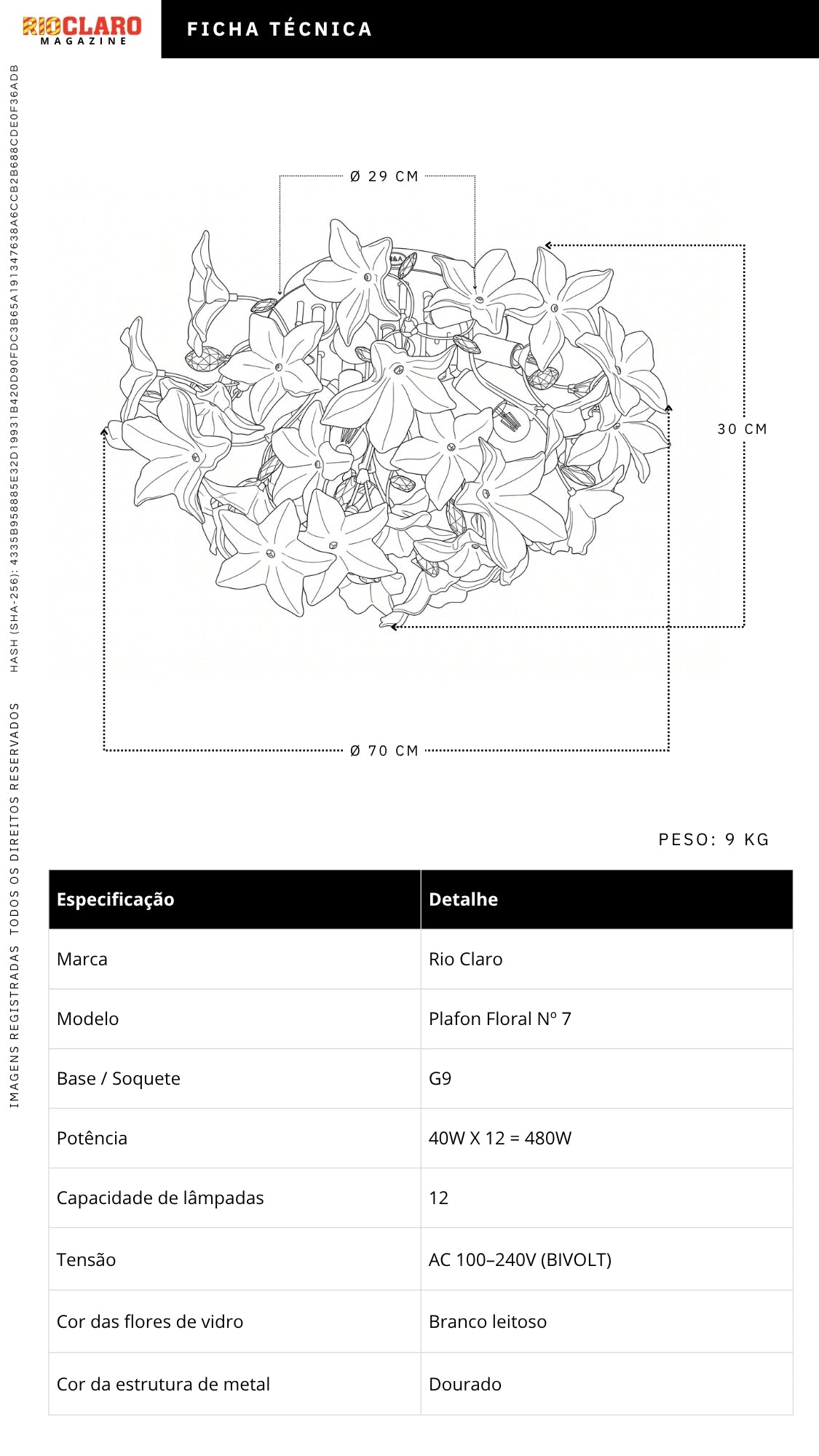 Plafon Floral Dourado Design Orgânico Bivolt