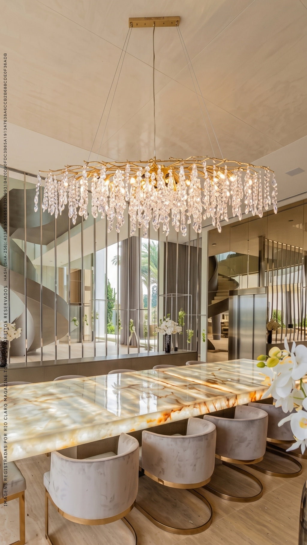 Lustre Pendente Cristal Dourado Galhos 150cm Luxo Bivolt E14