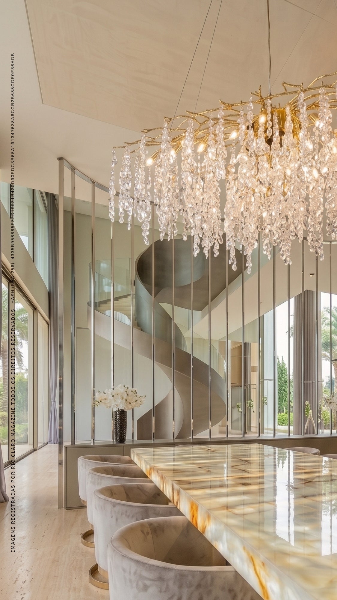 Lustre Pendente Cristal Dourado Galhos 150cm Luxo Bivolt E14