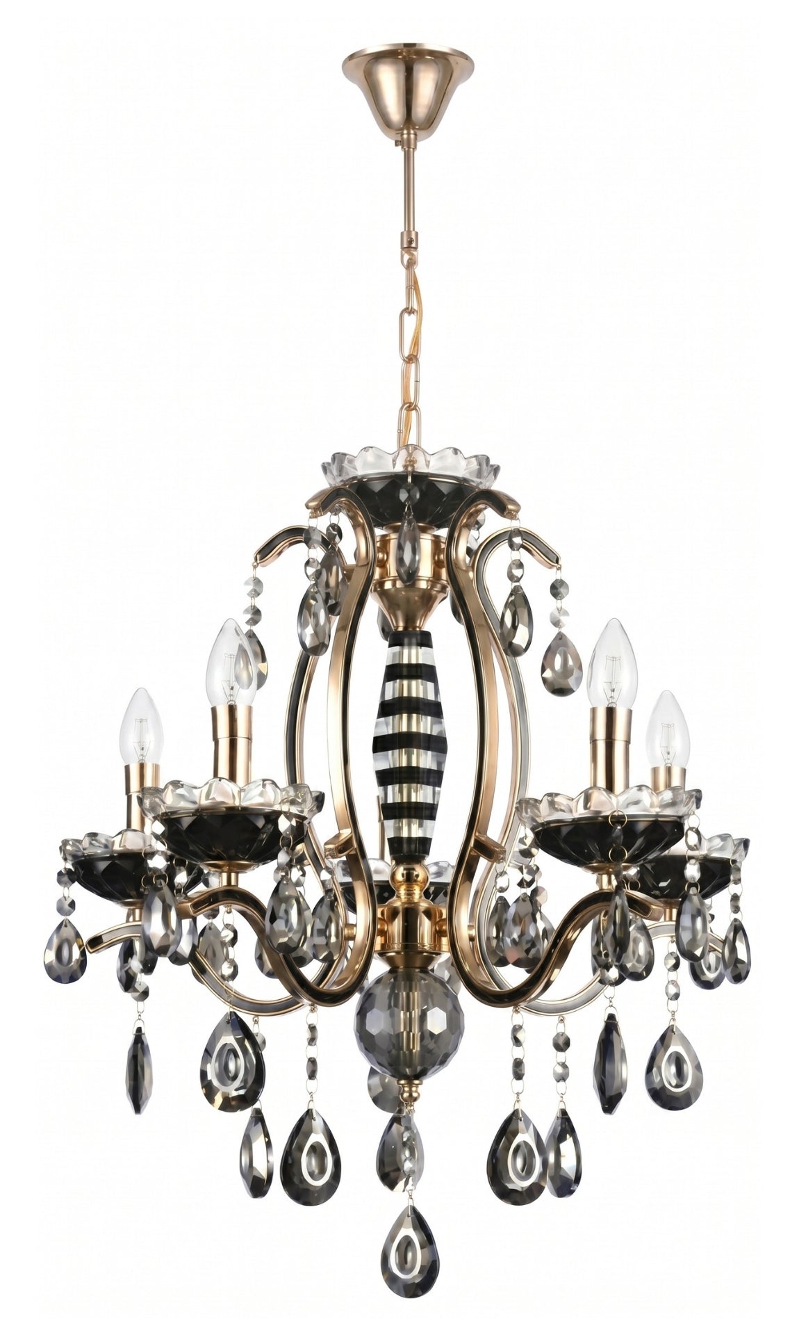 Lustre Candelabro de Cristal Legítimo Tudor 5 Braços Preto e Dourado