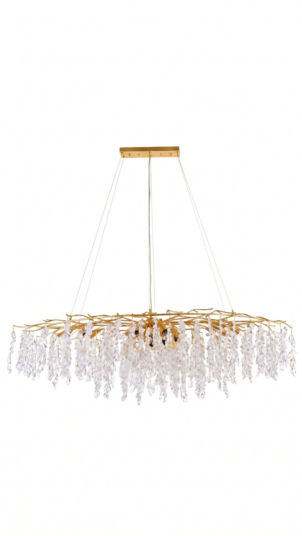Lustre Pendente Cristal Dourado Galhos 150cm Luxo Bivolt E14