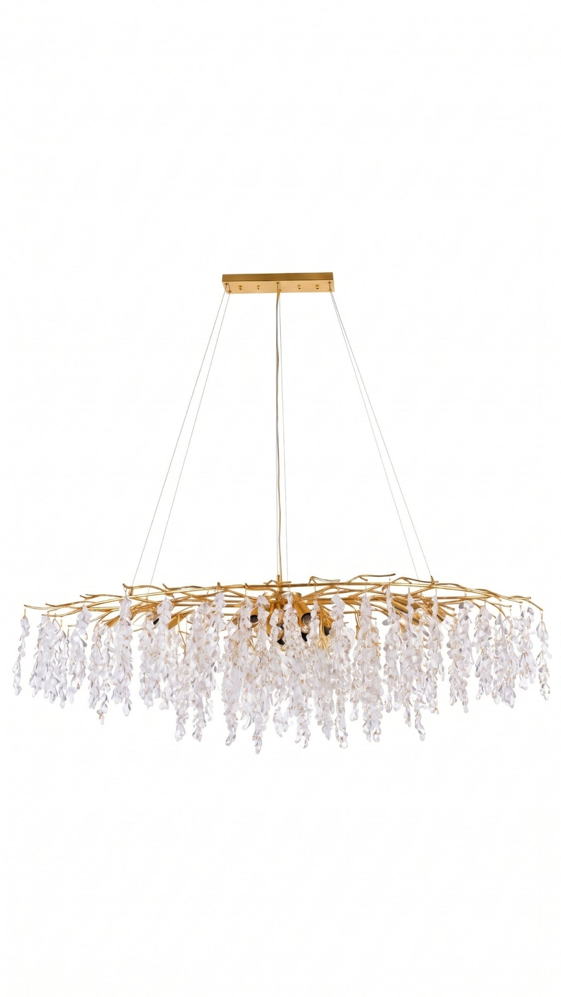 Lustre Pendente Cristal Dourado Galhos 150cm Luxo Bivolt E14