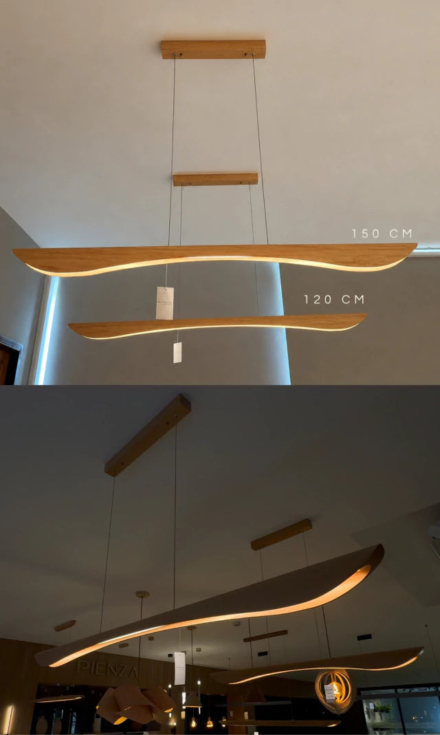 Lustre Pendente Linear Madeira 150cm LED 3000K Bivolt Albero Pienza