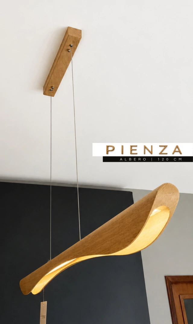 Lustre Pendente Linear Madeira 120cm LED 3000K Bivolt Albero Pienza