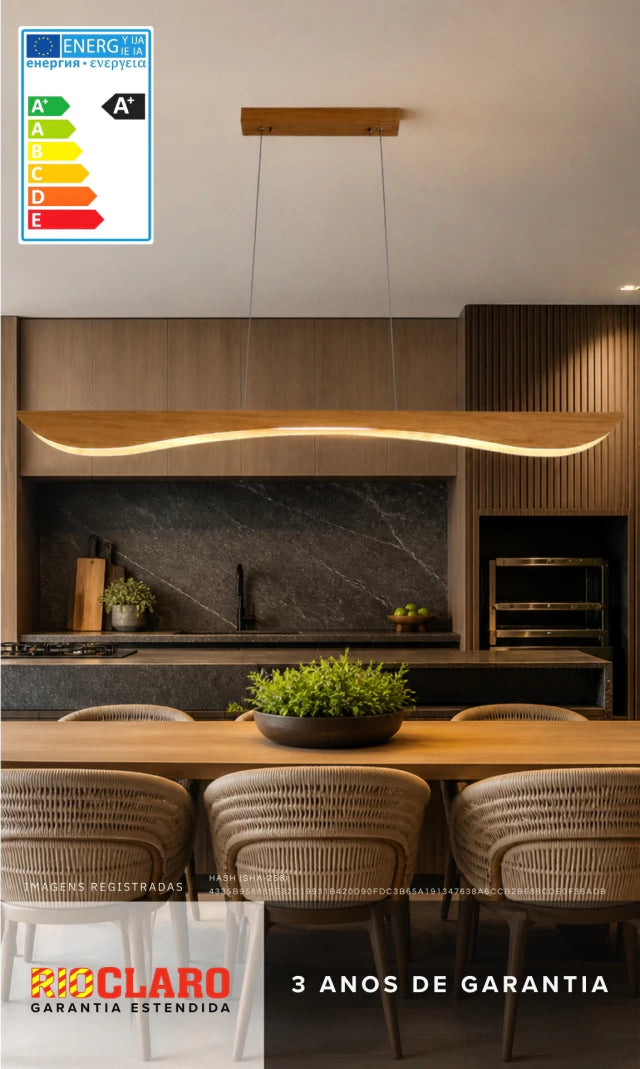 Lustre Pendente Linear Madeira 150cm LED 3000K Bivolt Albero Pienza