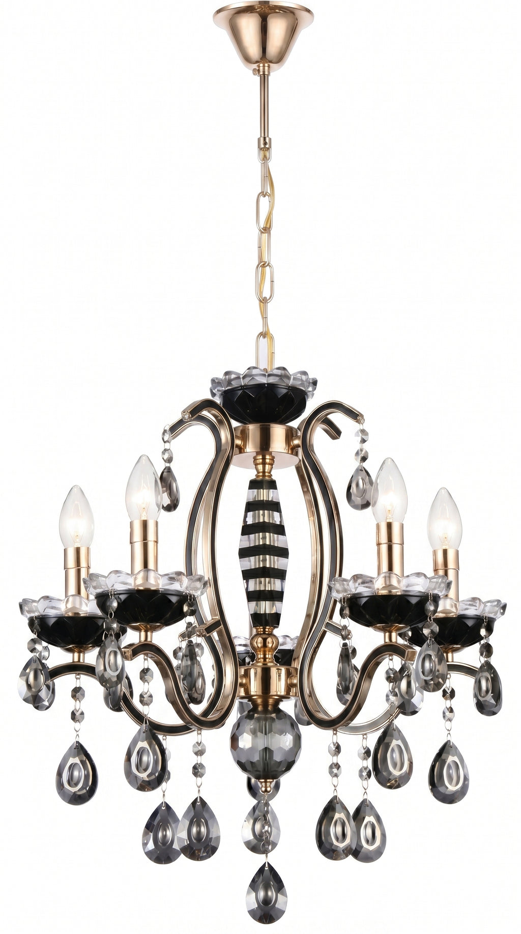 Lustre Candelabro de Cristal Legítimo Tudor 3 Braços Preto e Dourado