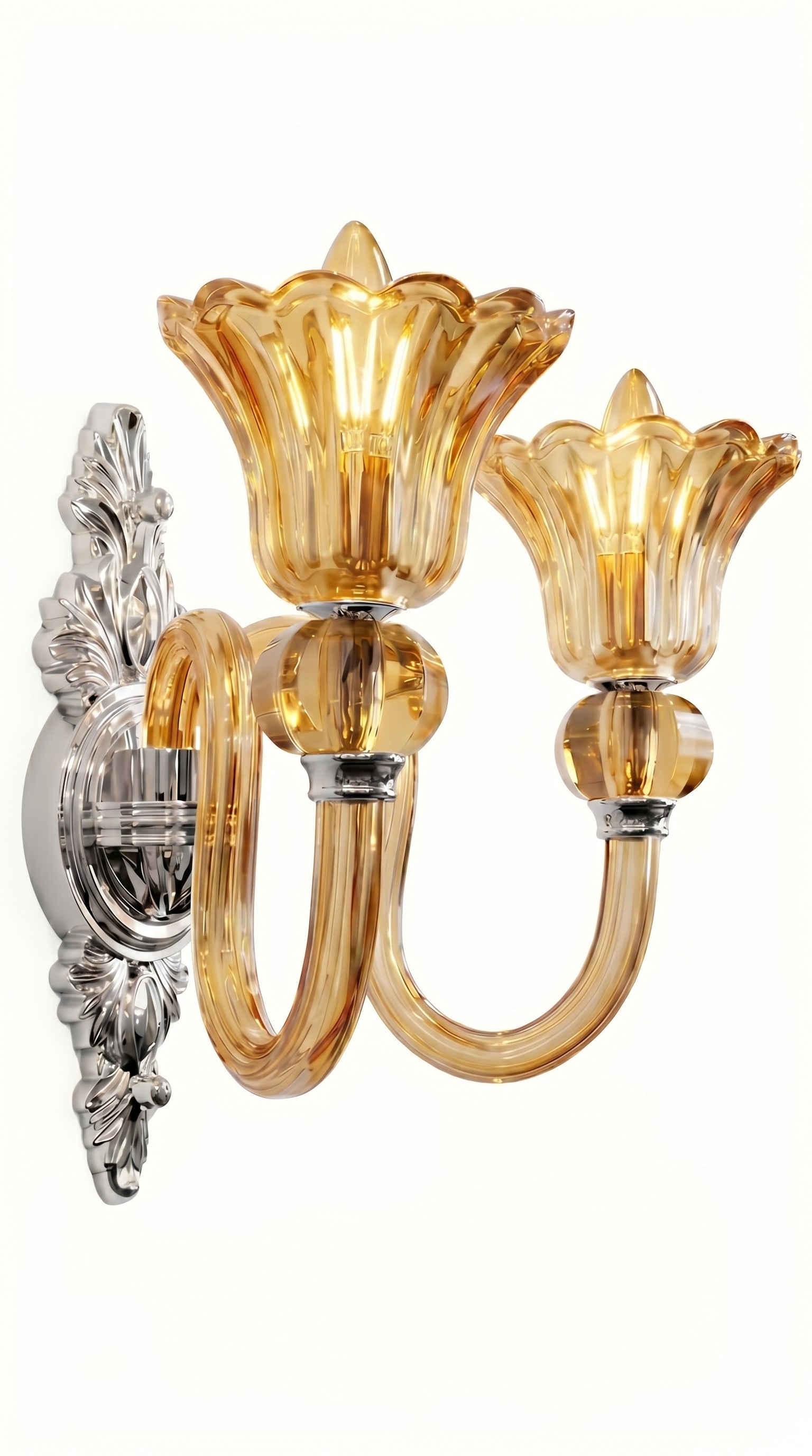 Arandela De Parede Cristal K9 Âmbar Prince II Candelabro 2 Braços