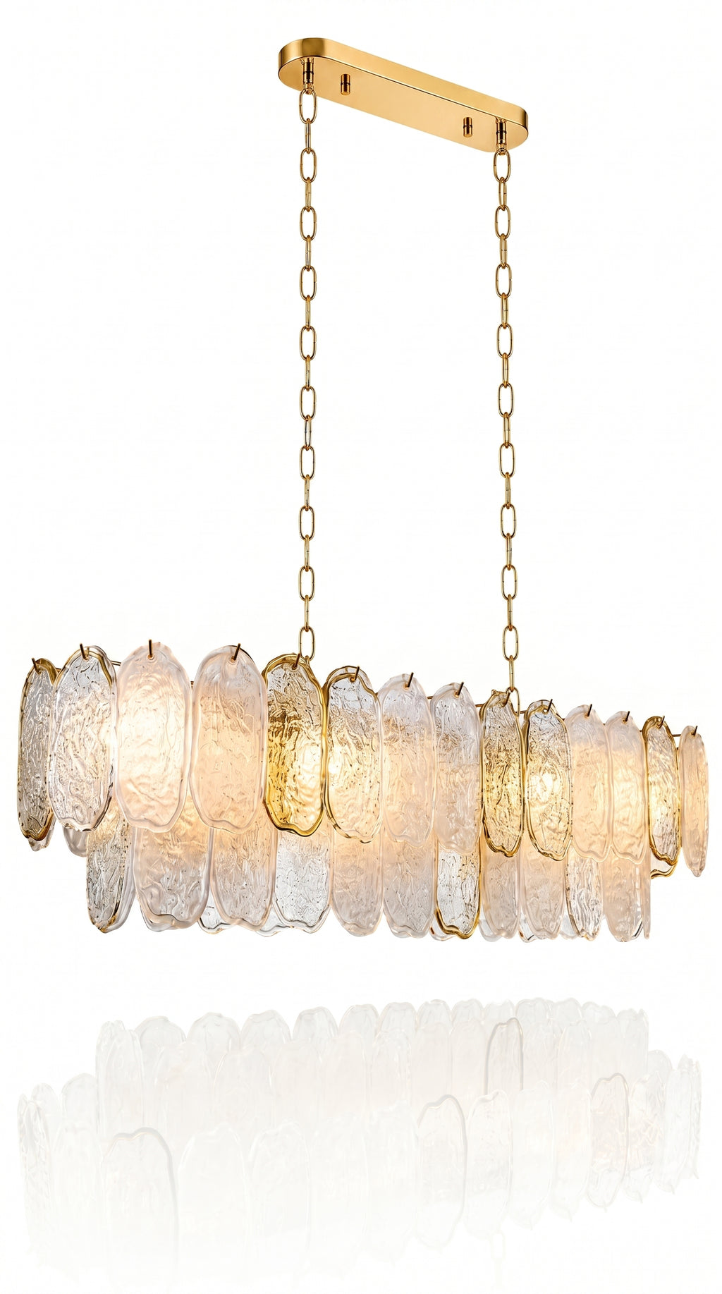 Lustre Murano Horizontal Petals Gold 100cm Cristal K9 Dourado Luxo Sala Jantar