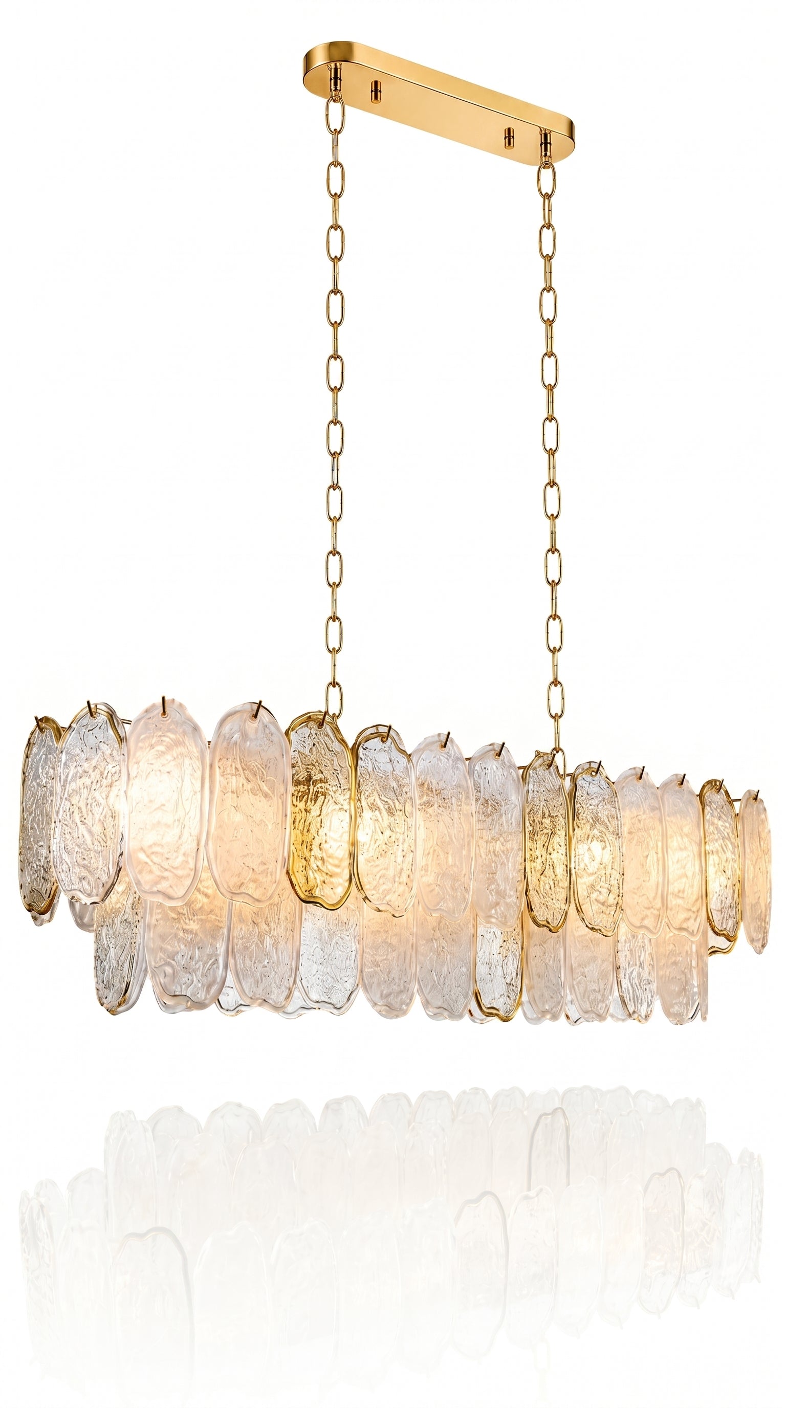 Lustre Murano Horizontal Petals Gold 100cm Cristal K9 Dourado Luxo Sala Jantar
