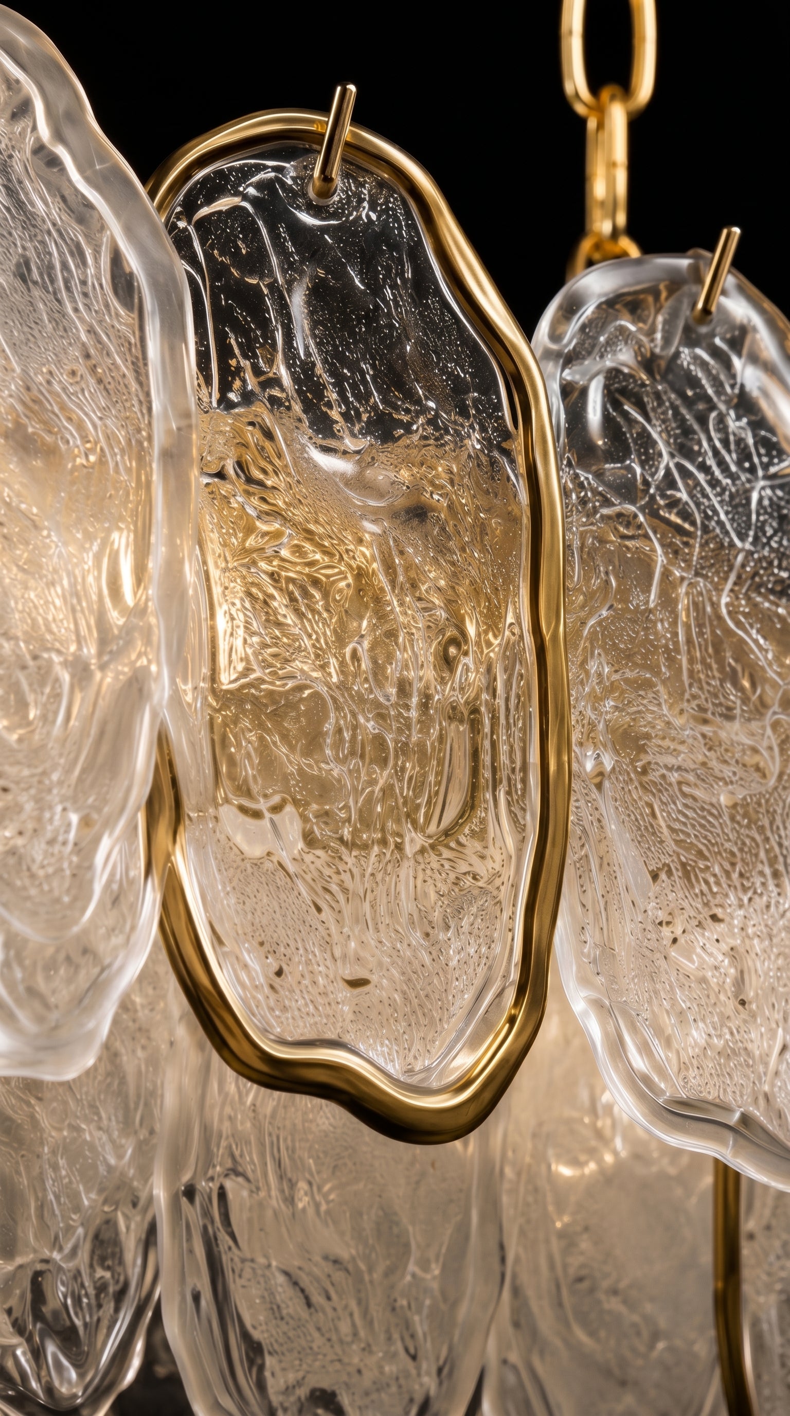 Lustre Murano Horizontal Petals Gold 100cm Cristal K9 Dourado Luxo Sala Jantar
