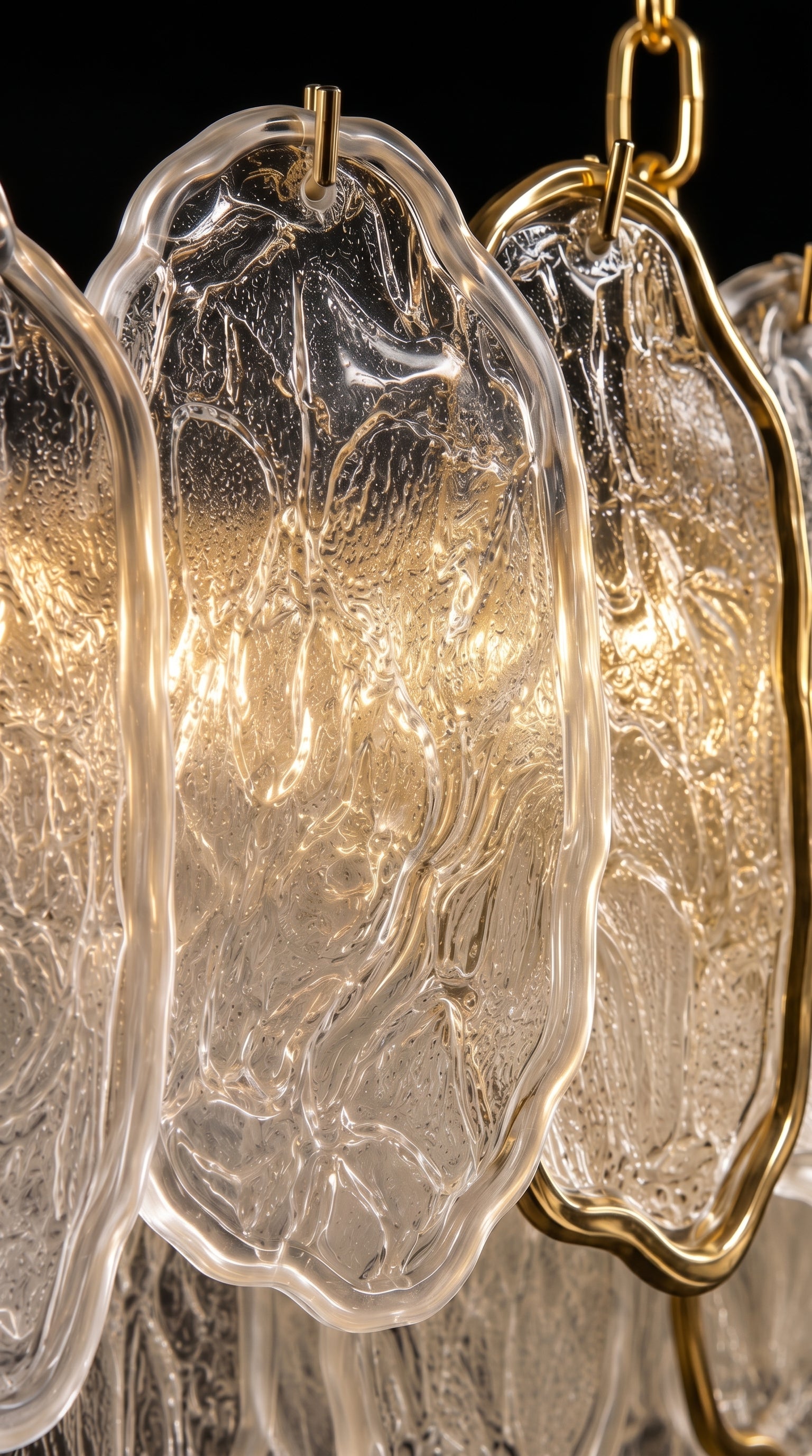 Lustre Murano Horizontal Petals Gold 100cm Cristal K9 Dourado Luxo Sala Jantar