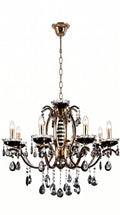 Lustre Candelabro de Cristal Legítimo Tudor 8 Braços Preto e Dourado