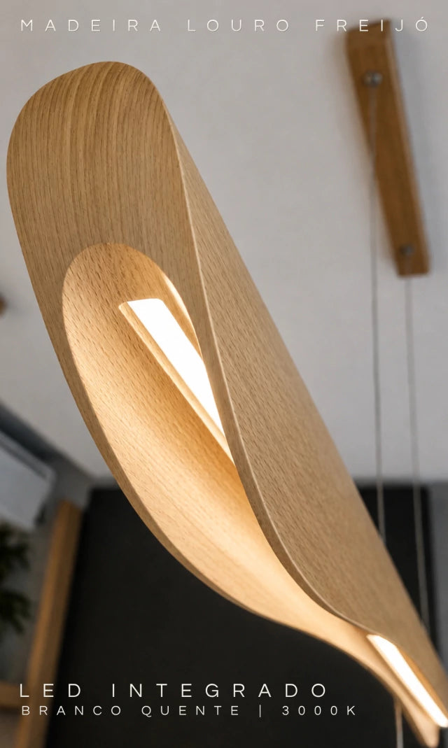 Lustre Pendente Linear Madeira 150cm LED 3000K Bivolt Albero Pienza