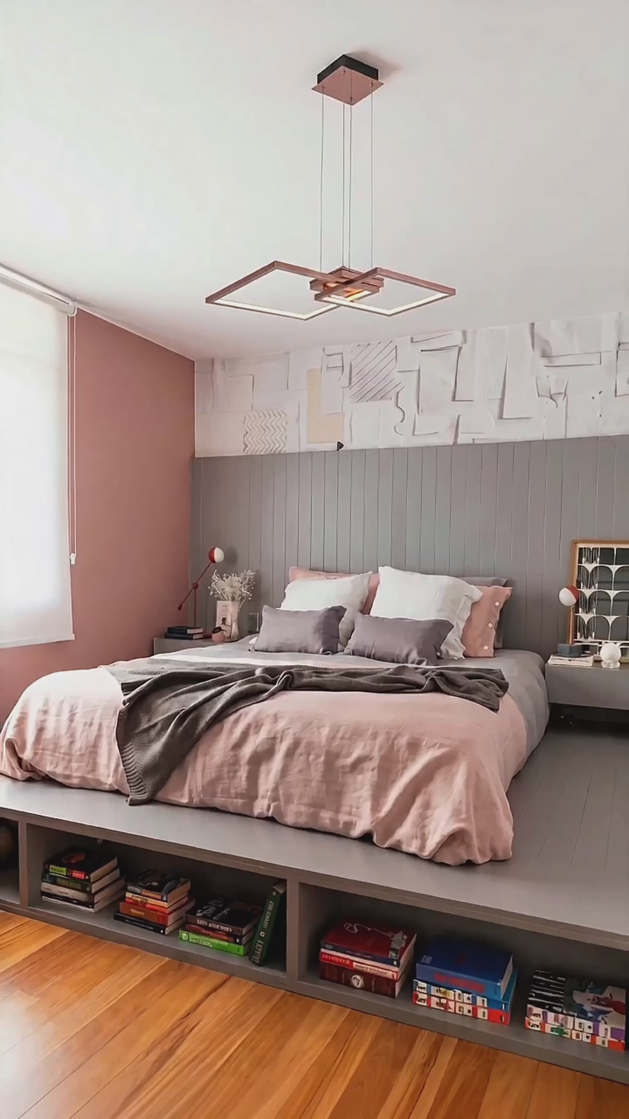 Pendente LED Quadrado Moderno Rose Gold Sala Quarto Bivolt