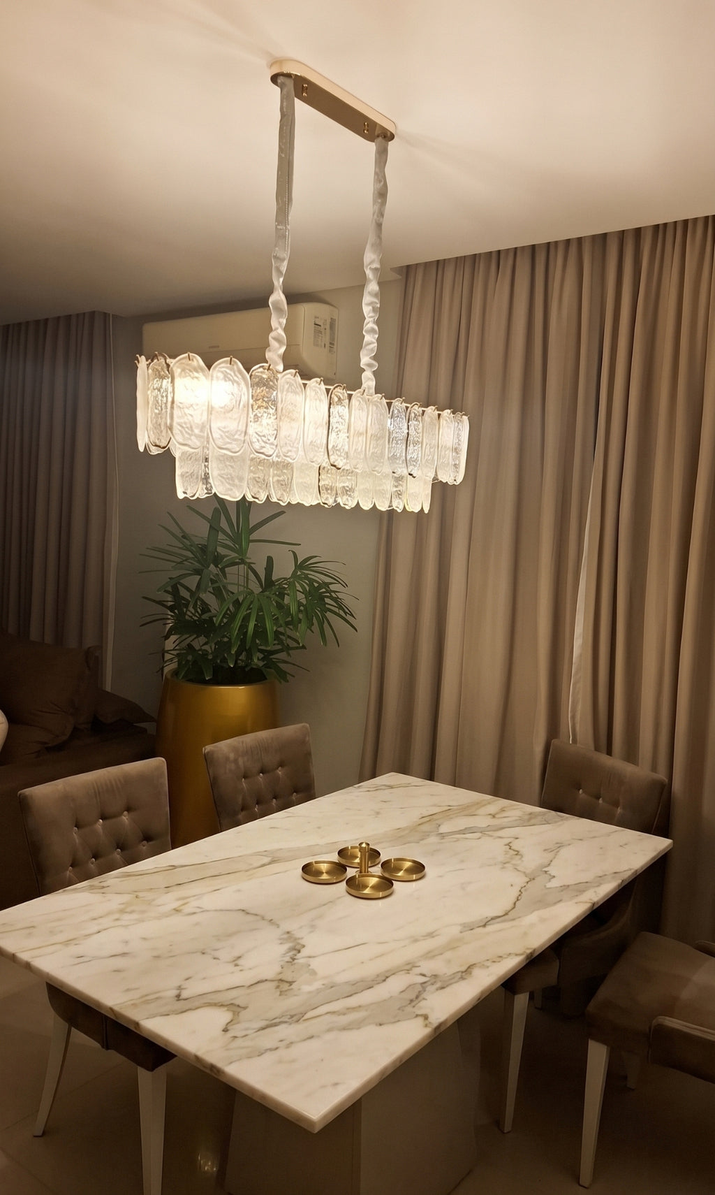 Lustre Murano Horizontal Petals Gold 100cm Cristal K9 Dourado Luxo Sala Jantar