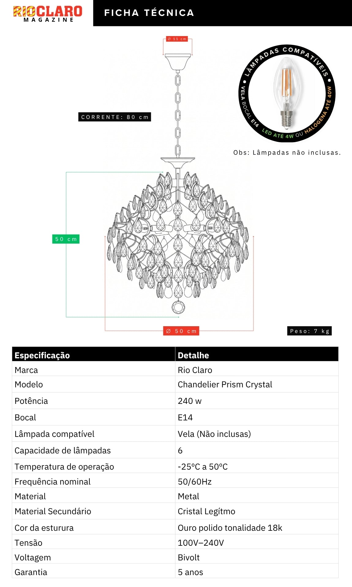 Lustre Pendente Cristal Chandelier Prism Crystal Ouro 18k Bivolt