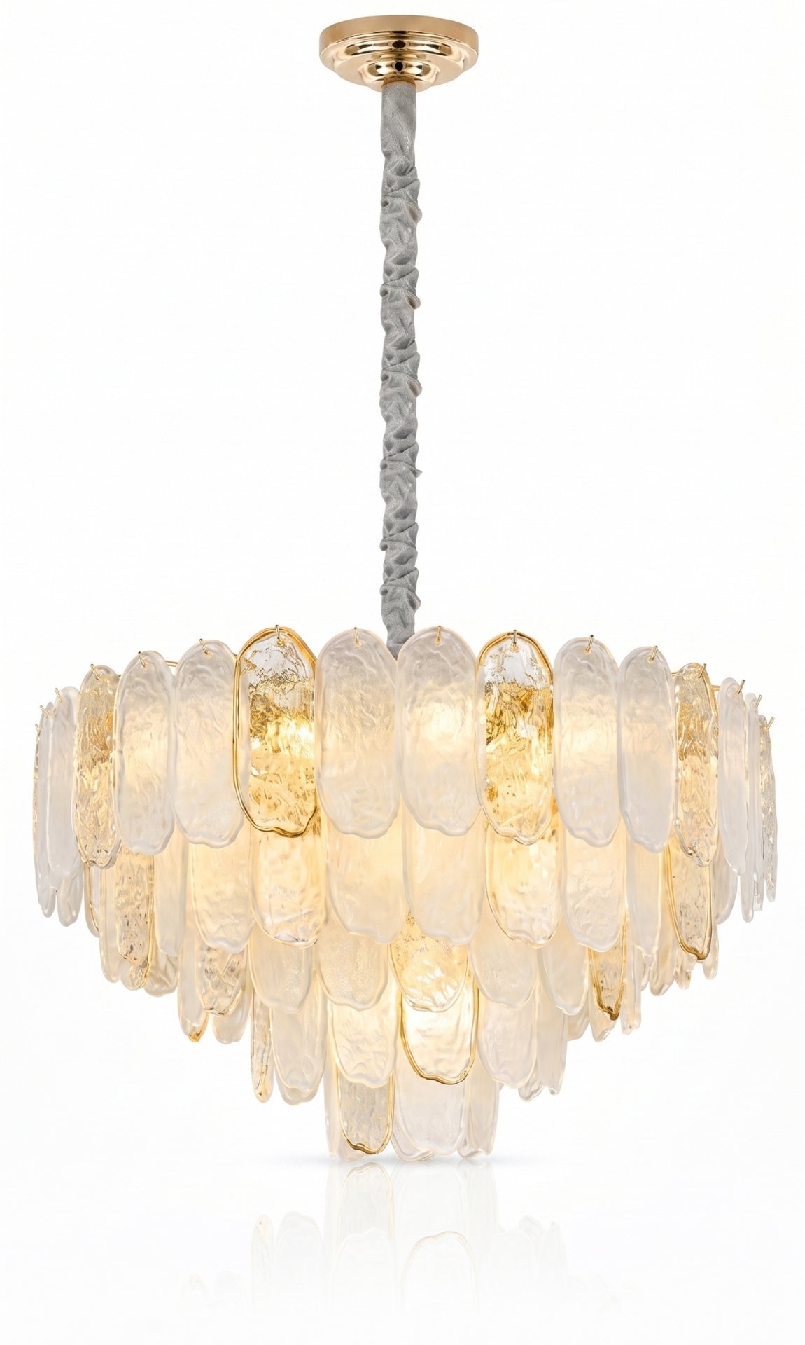 Lustre Murano Grand Petals Gold 80cm Cristal K9 Dourado Inox Luxo E14 Sala Jantar
