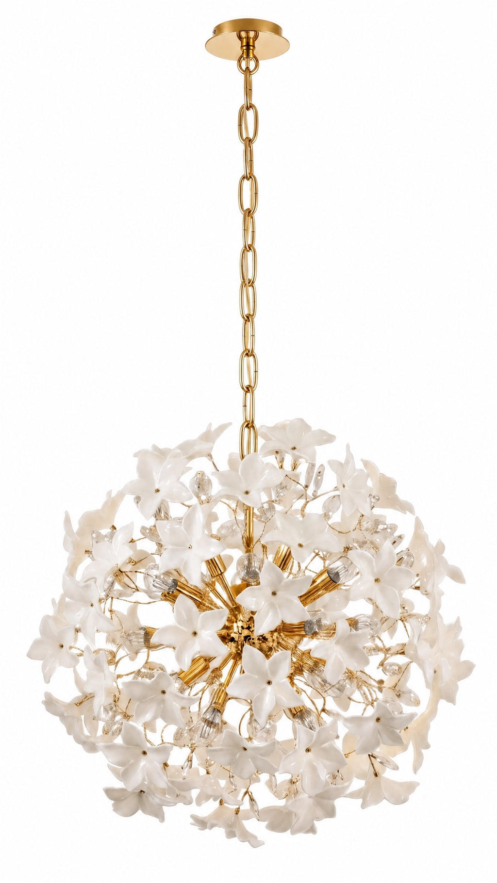 Lustre Sala Jantar Pendente Floral Dourado Vidro 50cm Bivolt