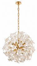 Lustre Sala Jantar Pendente Floral Dourado Vidro 50cm Bivolt